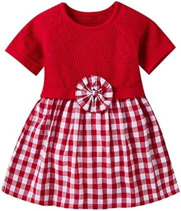 Bebek Kız Elbise Çocuklar Bebek Kız Kırmızı Kısa Kollu Ekose Prenses Elbise Kızlar için Giysi (Kırmızı, 6-9 Ay)