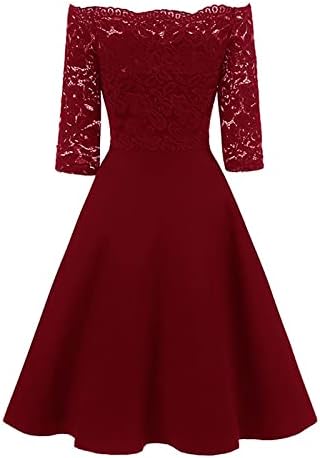 Düğün Konuk Elbiseler Kadınlar için 2023 Kapalı Omuz Dantel Wiggle Elbise Vintage Slim Fit 1950s Rockabilly Balo Elbise