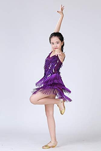 Mutlu Kiraz kız Pullu Püskül Elbise Latin dans eteği Kostüm Köpüklü Çocuklar için Bale Tango Rumba Giyim 5-14 yıl