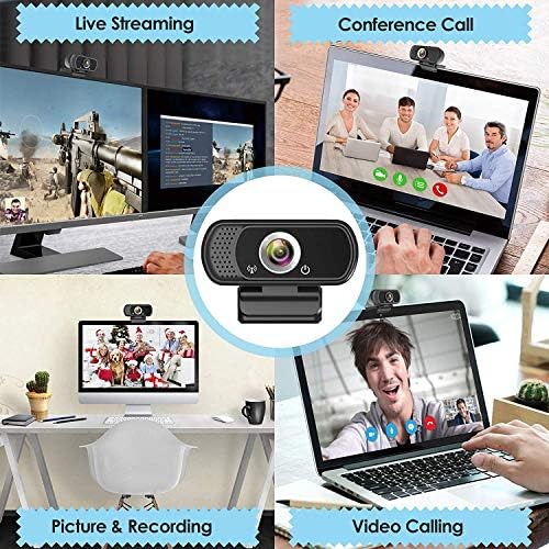 Webcam HD 1080p Web Kamera, Mikrofonlu USB PC Bilgisayar Kamerası, Dizüstü Masaüstü Full HD Kamera Video Kamerası 110 Derece