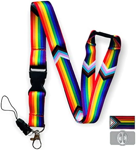 Gökkuşağı LGBTQ İlerleme Gurur Bayrağı Kordon Ayrılabilir Toka Klip, Cep Telefonu Eki ve Eşleşen Pin Rozeti 2.5 CM X 1.5
