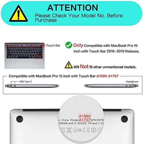 MOSISO ile Uyumlu MacBook Pro 15 inç Kılıf 2019 2018 2017 Yayın A1990 A1707 ile Dokunmatik Bar, PU Deri Portföy Koruyucu