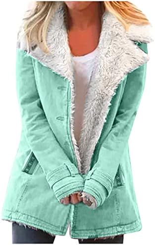 SGASY Kış Ceket Kadınlar için, Kadın Bulanık Polar Astarlı Ceketler Cepler ile Parka Kışlık Mont Yaka Düğmesi Aşağı Giyim