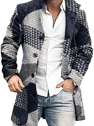 HSQIBAOER Erkek Tek Göğüslü Yün ve Karışımı Mont Sonbahar Yaka Yaka Retro Ceket Üstleri Giyim Uzun Palto