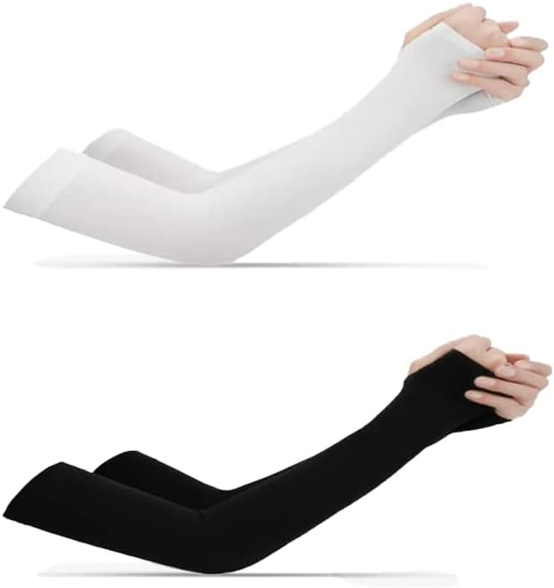 2 Pairs UV Koruma Kol Kollu kadın Kol Kollu-Buz İpek Kol Soğutma Kollu Dövme Cover Up (Siyah,Beyaz)