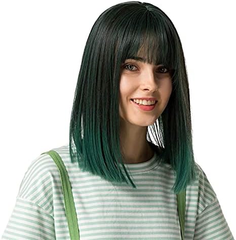 XZGDEN Saç Değiştirme Peruk, Kadınlar kızlar için patlama ile 15 İnç uzun Düz Bob peruk, Bob Tarzı Omuz uzunluğu Peruk Sentetik