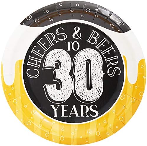 30. Doğum Günü Partisi için 30 Yıllık Kağıt Tabaklara Işıltı ve Bash Şerefe ve Bira (7 inç, 80 Paket)