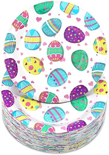 Zopeal 80 Adet Paskalya Kağıt Tabaklar, 7 İnç Şanslı Shamrocks Mutlu Paskalya Tek Kullanımlık Tabaklar Yumurta Parti Tabakları