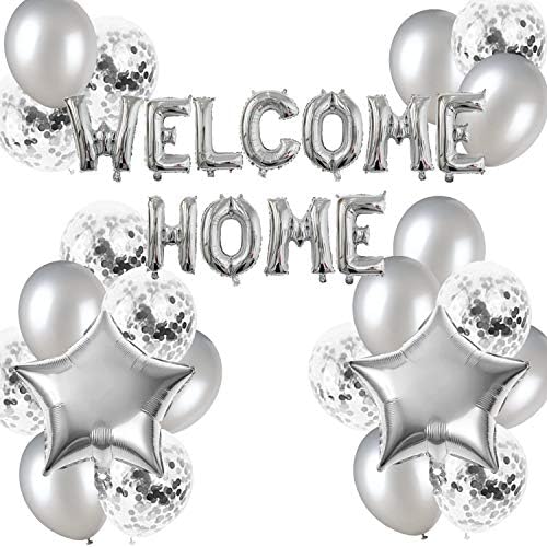 JumDaQ Hoşgeldiniz Ev Mektup Balon Afiş Yıldız konfeti balonları Ev Aile Partisi Süslemeleri için( 24 Paket) (Gümüş)