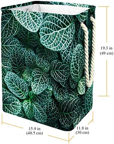 MAPOLO Çamaşır Sepeti Yeşil Bitki Yaprakları Yaprakları Katlanabilir Keten Çamaşır Sepeti Kulplu Çıkarılabilir Braketler