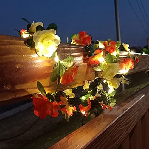 ALOVDLİT güneş enerjili gül dize ışıkları su geçirmez 16Ft 50 LED peri ışıkları yapay çiçek çiçek çelenk ışık süslemeleri