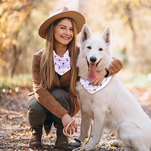 2 Paket Köpek Bandana Yıkanabilir Kare Köpek Eşarp Fular Köpek Önlükler Kız ve Erkek Penguen Mor Çizgili Ayarlanabilir Havadar