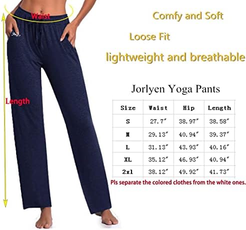Jorlyen kadın Yoga Pantolon Uzun Modal Rahat İpli Pantolon Gevşek Düz Bacak Yoga Koşu Spor Cepler ile