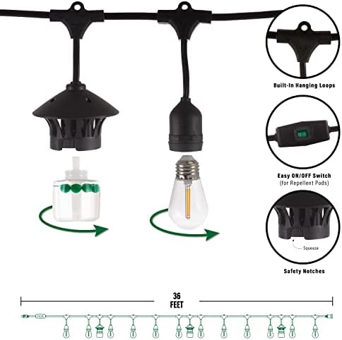 TIKI marka Bitefighter açık LED hava koşullarına dayanıklı kanıtlanmış sivrisinek kovucu dize ışıkları 36 Ft, 3 değiştirilebilir