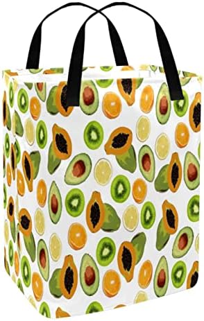 Papaya Limon Portakal Avokado Kivi Meyve Baskı Katlanabilir Çamaşır Sepeti, 60L Su Geçirmez çamaşır sepetleri Çamaşır Kutusu