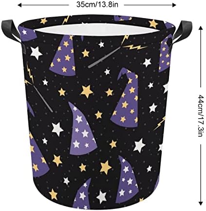 Yıldızlı Sihirbazı Şapka Baskılı çamaşır sepetleri Kolları ile Su Geçirmez Katlanabilir Yuvarlak Giysi Sepetleri Çanta Depolama