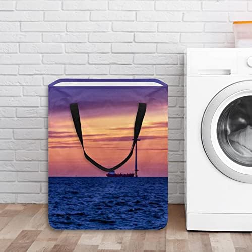 DJROW çamaşır sepeti Deniz Manzarası ve Fırıldak Büyük Kapasiteli Katlanabilir Giysi Sepeti Kolları ile saklama kutusu Battaniye