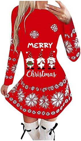 Kadınlar için uzun Kollu Elbise Noel Kazak Elbise Santa Baskı Kazak Rahat Artı Boyutu Elbiseler Tunik Üstleri Şık