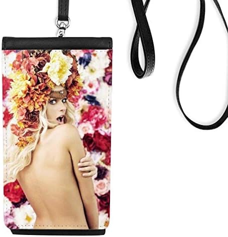 Çıplak Çiçekler Dekore Hevesli Bayan Telefon cüzdan çanta asılı Cep Kılıfı Siyah cep
