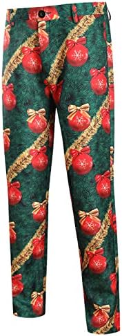 XXBR 2 ADET Noel Takım Elbise Mens için, Noel Noel Baba Kardan Adam Baskı Tek Göğüslü Yelek Pantolon Takım Elbise Pantolon