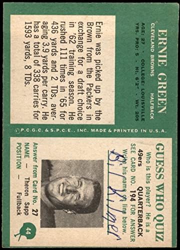 1966 Philadelphia 44 Ernie Green Cleveland Browns-FB (Futbol Kartı) ZAVALLI Browns-FB Louisville