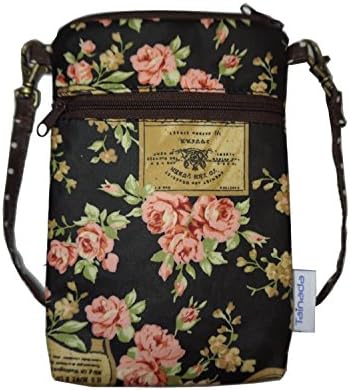 Taınada Kadın Crossbody Omuz Seyahat Fermuarlı Cüzdan Debriyaj Telefonu Çanta w / Ayrılabilir Askı (Çiçek Desen Siyah)