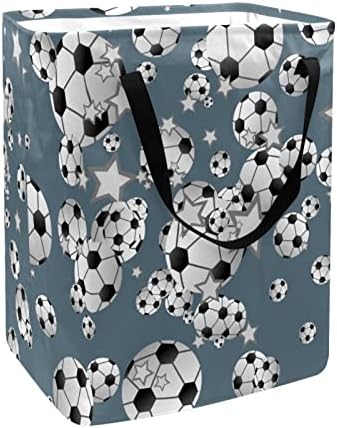 Futbol Futbol ve Yıldız Baskı Katlanabilir Çamaşır Sepeti, 60L Su Geçirmez çamaşır sepetleri Çamaşır Kutusu Giysi Oyuncak