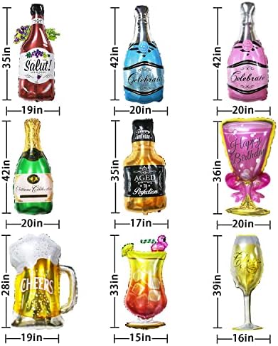 BlingABC 9 PCS Şampanya şarap şişesi Folyo Balonlar, Bira Balonlar Viski Şişesi Balon Dekorasyon için Bar Parti Oktoberfest