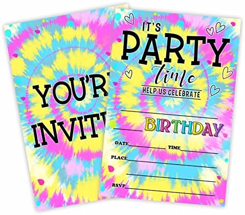 Parti Zamanı! Doğum günü Davetiyeleri, Batik Doğum Günü Partisi Davet Kartları (20 Adet) Zarflar, Dolgu Tarzı Davet Kartları