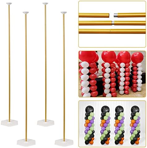 TEKXYZ Altın Balon Standı 2 Set, 1 ila 5.25 Ft Ayarlanabilir Metal Balon Sütun hem Zemin Standı hem de Masa Centerpieces