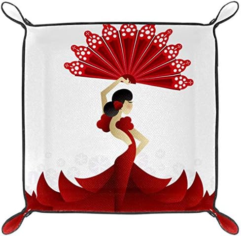 Mapotofux Banyo Mutfak Dresser Vanity Tepsi Takı Çanak Halka Tutucu kozmetik düzenleyici Kırmızı İspanyol Dansçı Fan ile