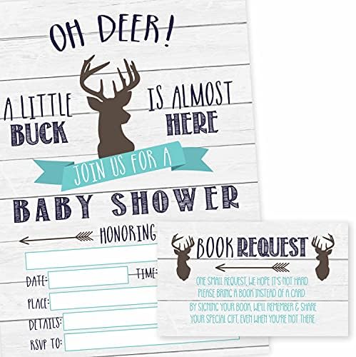 50 Geyik Baby Shower Davetiyelerini Doldurun, 25 Kitap İsteği Baby Shower Ziyaretçi Defteri Alternatifi, Serpin Çocuğu Davet