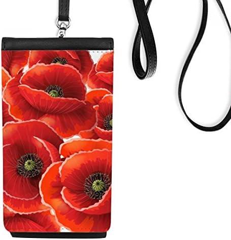 Kırmızı Çiçekler Mısır Bespread Telefon Cüzdan Çanta Asılı Cep Kılıfı Siyah Cep